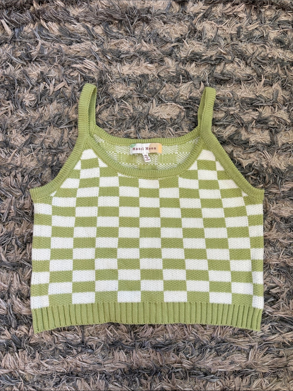 Hazel Moon Green & White Checker Knit Crop Tank XS
